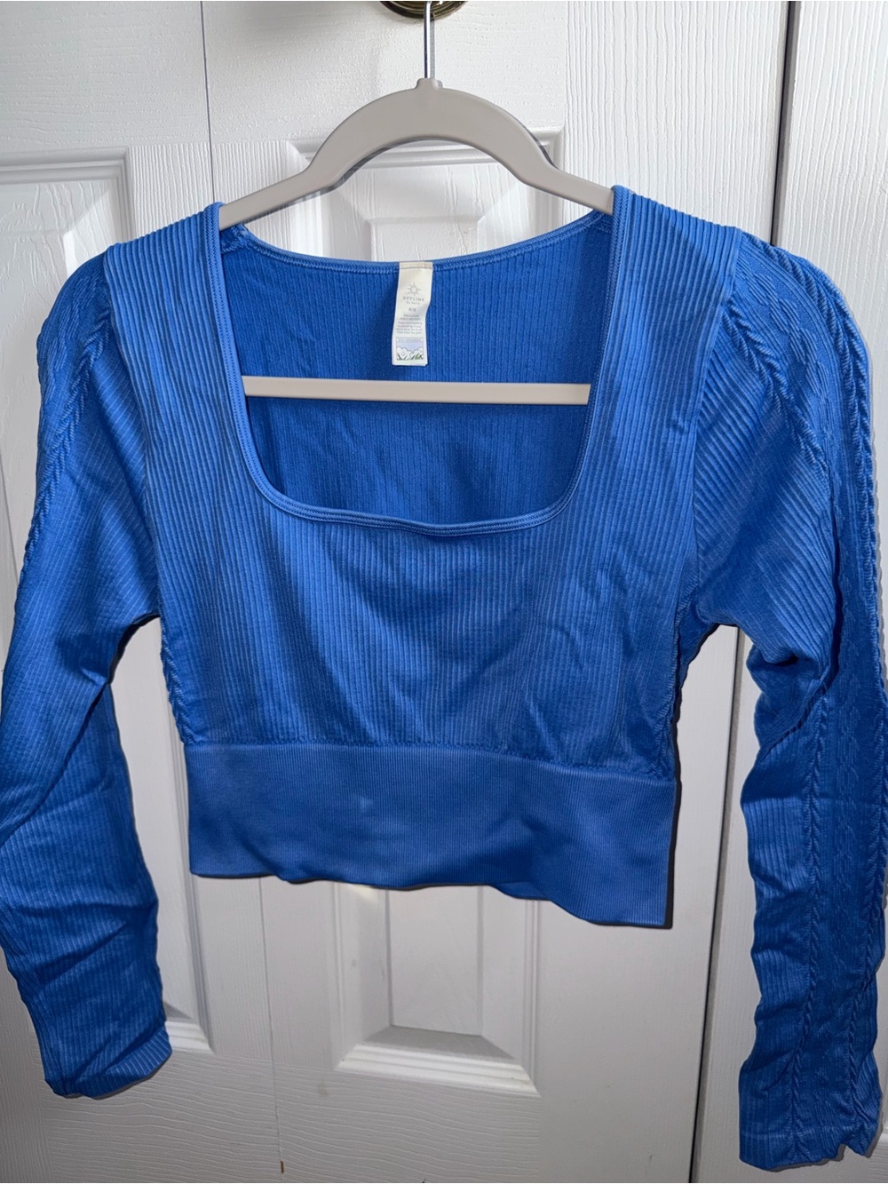 aerie Royal Blue Square Neck Long Sleeve Crop Top